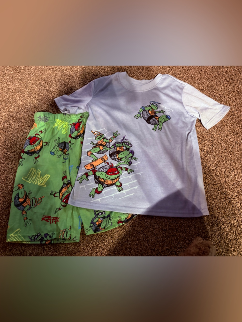 Kids Pajama Set - Green & Light Grey with Ninja Turtle Print